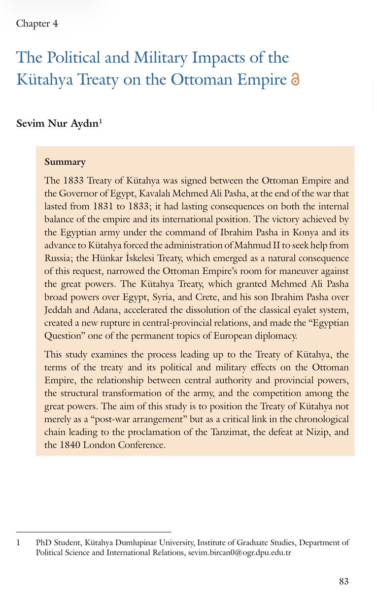 1833 Kütahya Antlaşması’nın Osmanlı iç dengeleri ve Avrupa diplomasisi üzerindeki etkilerini ele alan çalışmam yayımlandı. Mısır Meselesi, merkez–taşra ilişkileri ve büyük güç rekabeti bu çalışma kapsamında tarihsel süreklilik ve siyasal dönüşüm ekseninde ele alınıyor.