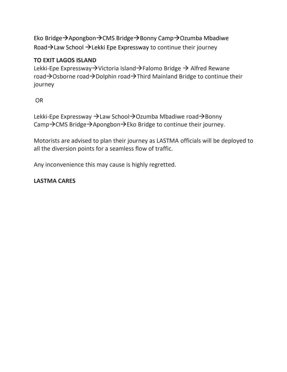 followlasg's tweet photo. EYO FESTIVAL TRAVEL ADVISORY

@jidesanwoolu @drobafemihamzat  @gbenga_omo @gboyegaakosile @LanreBajulaiye @Mr_JAGs @BSaluHundeyin  @Riddwane 
 
#AGreaterLagosRising
#LASG https://t.co/ugdkYkgMXn