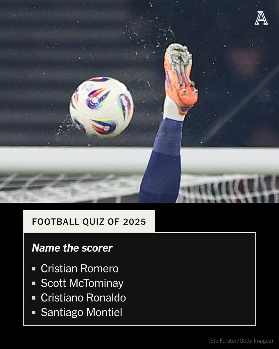 TheAthleticFC's tweet image. Finals, stats, managers and spot the player.

It's the Big Football Quiz of 2025! 

Test your knowledge of the global game with 40 tough questions.

📝 @Zonal_Marking, @will_jeanes, @JamesTMaw and @FootballCliches 

🔗 nytimes.com/athletic/69030…