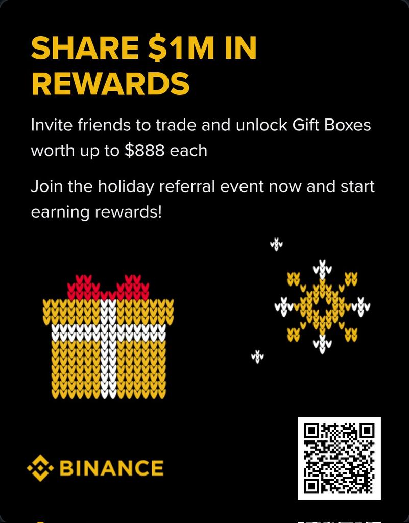 mesowaid's tweet photo. Celebrate the holidays by inviting friends and sharing $1M in rewards with Binance. https://t.co/bmnnd8HTT5 https://t.co/vNCRIuKpz0
