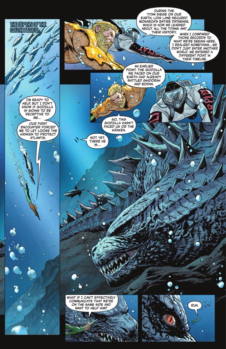 Mr_goji54's tweet photo. Aquaman trying to communicate with Godzilla.

#JusticeLeagueVsGodzillaVsKong2 https://t.co/RANjuKG0Jm