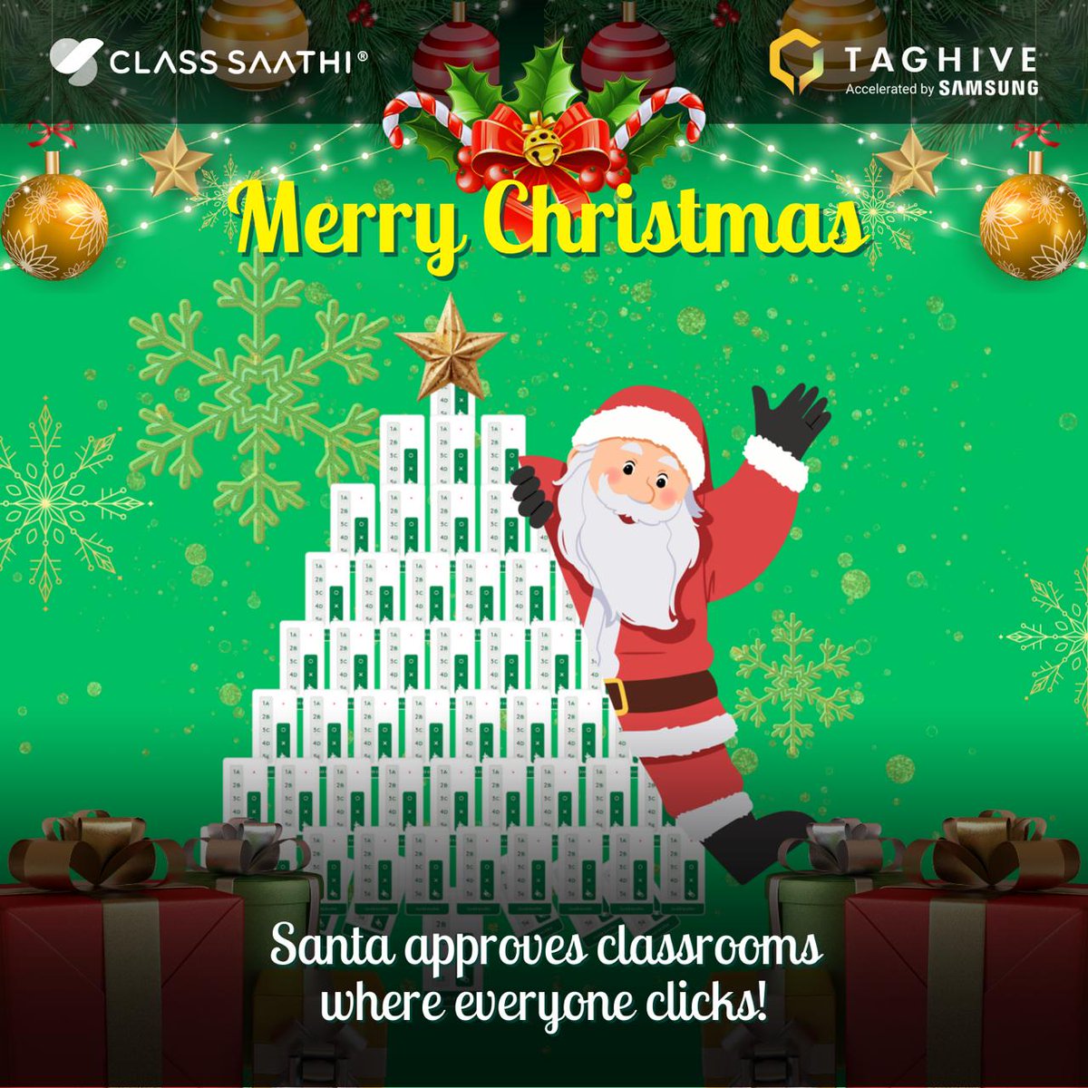 This #Christmas, our tree is made of #clickers, because every click means a student was heard.

Less silence.
More smiles.
More joyful classrooms.

Wishing you a Christmas full of clicks and learning.
- From Team Class Saathi
#MerryChristmas #EveryClickCounts #JoyfulLearning