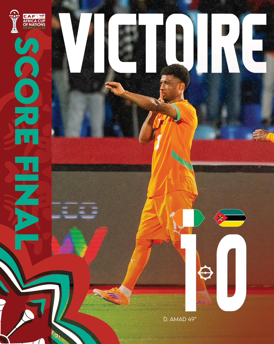 equipenatciv's tweet photo. 𝘉𝘪𝘦𝘯 𝘫𝘰𝘶𝘦́ 𝘭𝘦𝘴 𝘨𝘢𝘳𝘴 ✅✨👏🏾
🇨🇮1 - 𝟘 🇲🇿

#TotalEnergiesAFCON2025 https://t.co/43ApLz2RBk