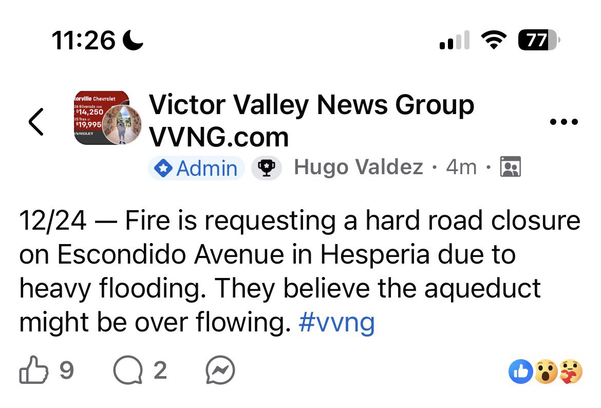 For anyone that lives in the Hesperia area near the aqueduct, keep your eyes on this. I believe theres a problem on Ranchero at the aqueduct as well…. still trying to confirm