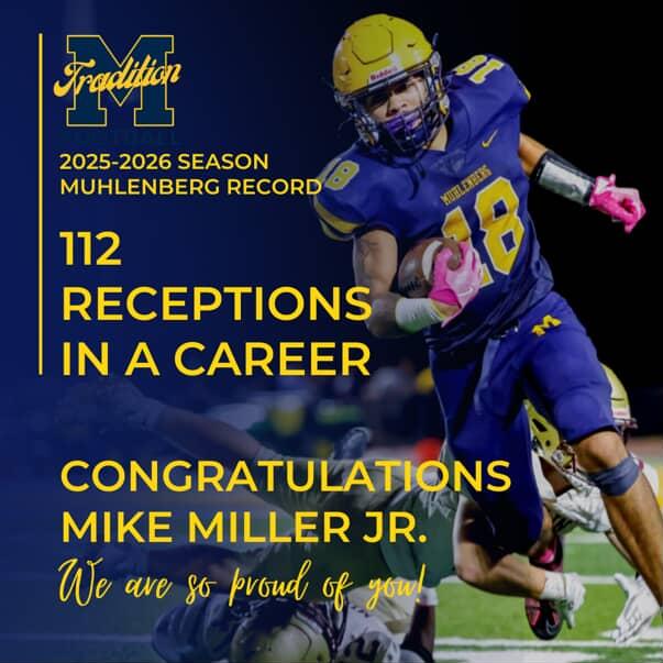 MuhlenbergFball's tweet image. Congratulations to Mike Miller Jr on a great career as a Muhlenberg Muhl! All time career reception leader at Muhlenberg and 2025 BCIAA Wide Receiver of the Year! #CommunityofWinners #GoMuhls
