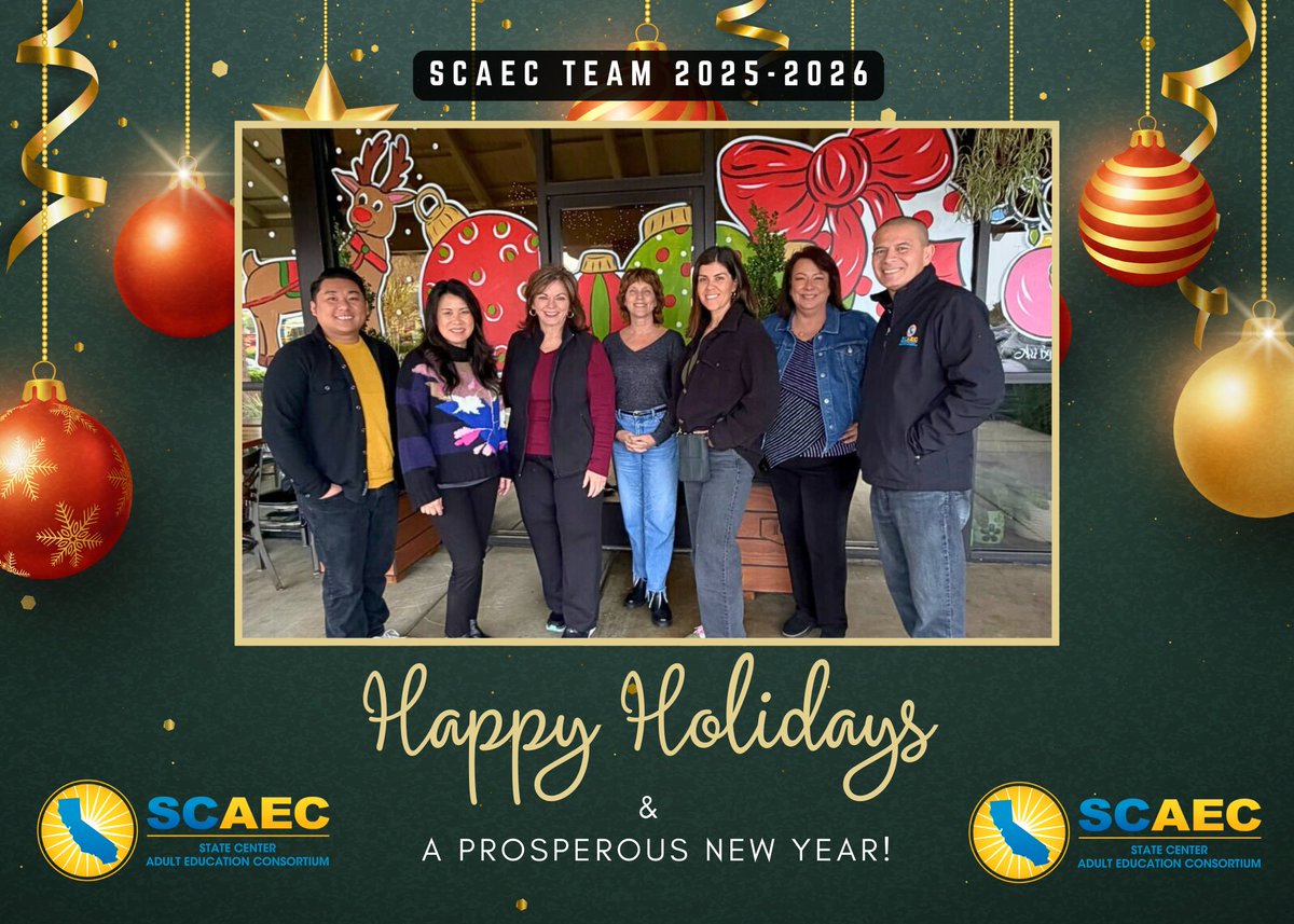 statecenteraec's tweet image. 🎄🎁✨ Happy Holidays from the SCAEC Team!

As we wrap up the year, we wish you a joyful holiday season and a healthy, prosperous New Year.

#SCAEC #HappyHolidays #SeasonOfGratitude #AdultEducation #HigherEd #StudentSuccess