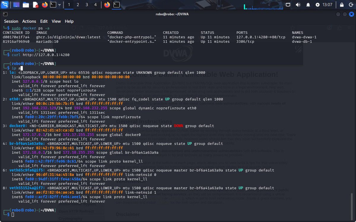 yarsajanka's tweet photo. Today I set up and validated a local Web Application Penetration Testing lab using Kali Linux and Damn Vulnerable Web Application (DVWA) in a controlled environment.
. #CyberSecurity
#WebSecurity
#EthicalHacking
#KaliLinux
#DVWA
#OWASP
#HandsOnLearning
#BlueTeam
#RedTeam https://t.co/vipfQhJLit