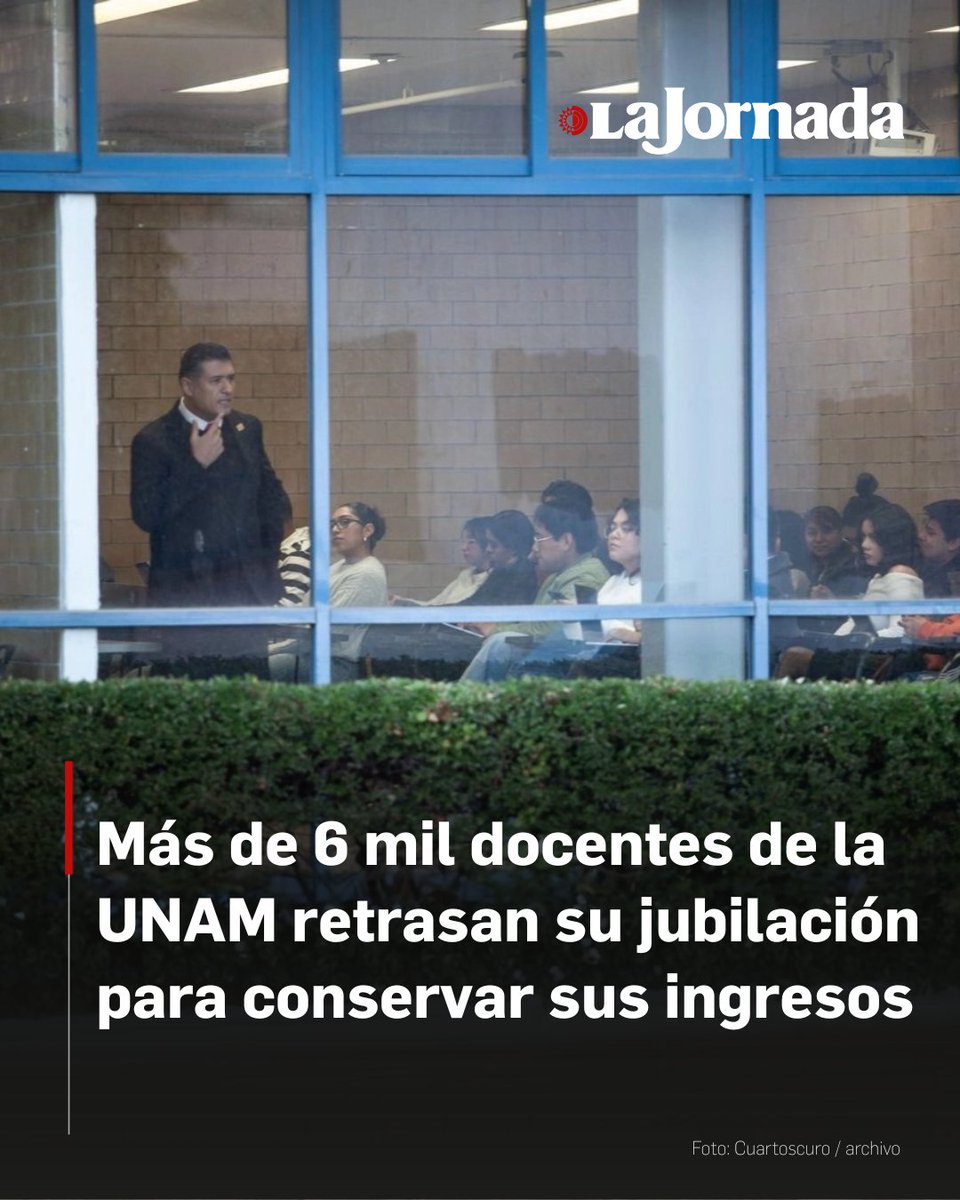 lajornadaonline's tweet image. #PorSiNoLoViste | Cifras de la DGAPA revelan que más de 6 mil 500 profesores de la UNAM superan los 65 años y cuentan con la antigüedad necesaria para el retiro. Sin embargo, la mayoría permanece en activo para no perder bonos, estímulos y prestaciones que desaparecen al…