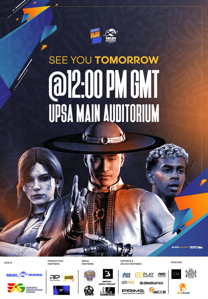 mashhardergg's tweet image. Tomorrow, we go live. ⚔️🔥
⏰ 12:00 PM GMT
📍 UPSA Main Auditorium
Pull up early, lock in, and experience PlayFest at full throttle.
#playfest #MashHarder #Esports #eafc #codm #mk1