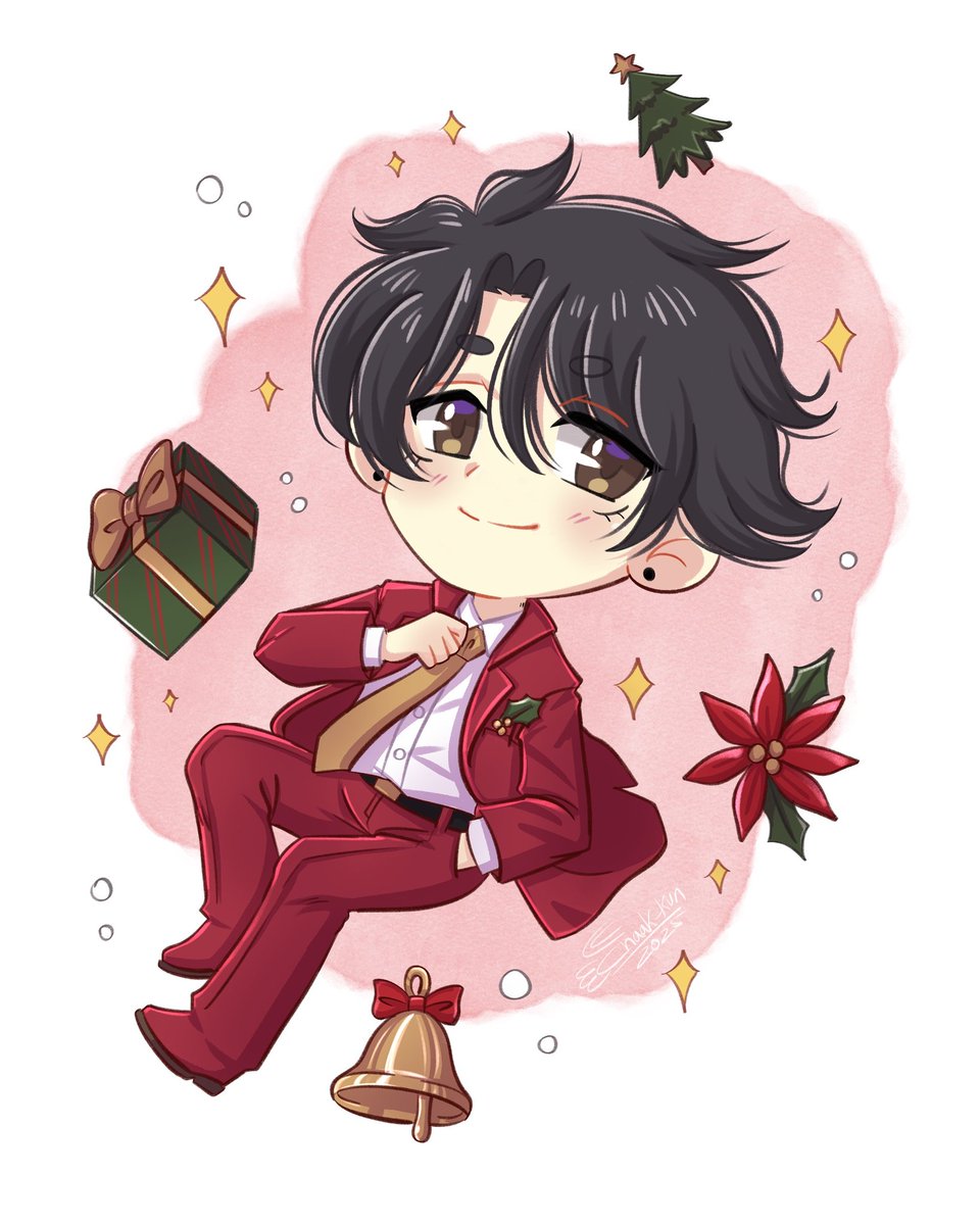 Merry Xmas! 🎄This is my first proper attempt to draw on Procreate 😭 I struggled so much with the tools after using Ibis Paint. I adore the brushes but Lord, the interface is a nightmare 😭 I really loved the result, of course a little Kim because I adore him 💖 #myart #myoc