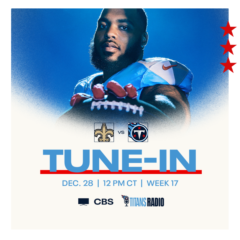 Titans's tweet photo. How to watch, listen &amp; stream #NOvsTEN
 
⏰: 12 PM CT
🏟️: @NissanStadium
📺: @NFLonCBS
📲: NFL+
🎙️: @AndrewCatalon | Charles Davis | @JasonMcCourty | @AJRoss_TV
📻: @titansradio | @1045thezone