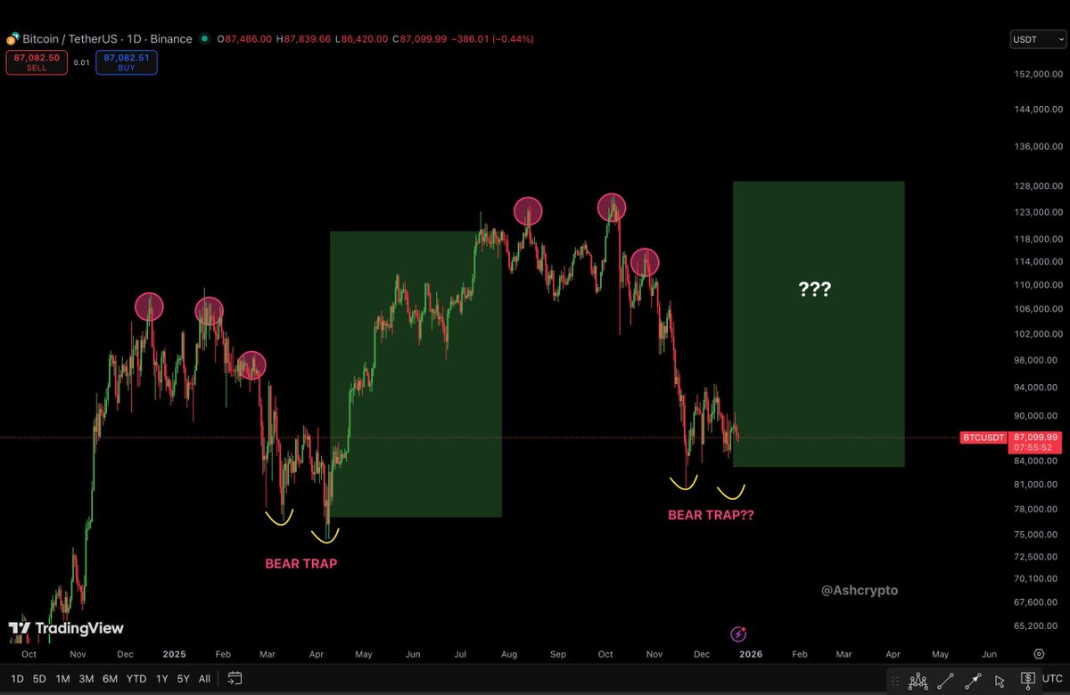 AshCrypto's tweet image. What if we are in a bear trap and 2026 is going to be massive with all the money rotation from gold, silver and stocks ?