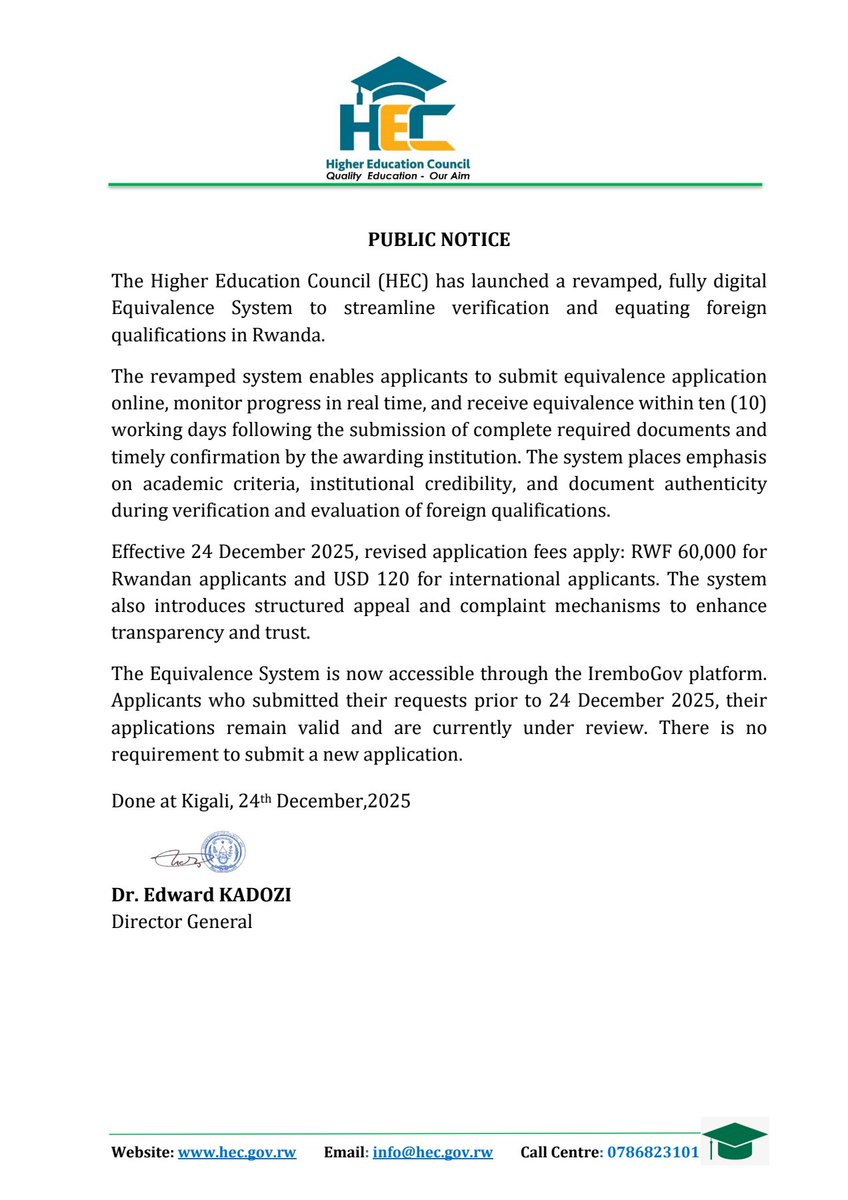 Kwizerajpatrick's tweet image. HEC has revamped the Equivalence Certificate process.