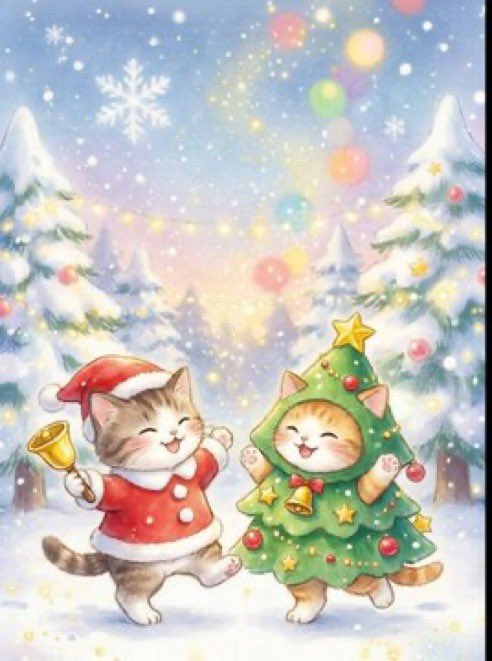 壁掛け絵☆【可愛い猫ちゃんたちは楽しく美しいクリスマスを迎える】 壁掛け絵☆【可愛い猫ちゃんたちは楽しく美しいクリスマスを迎える