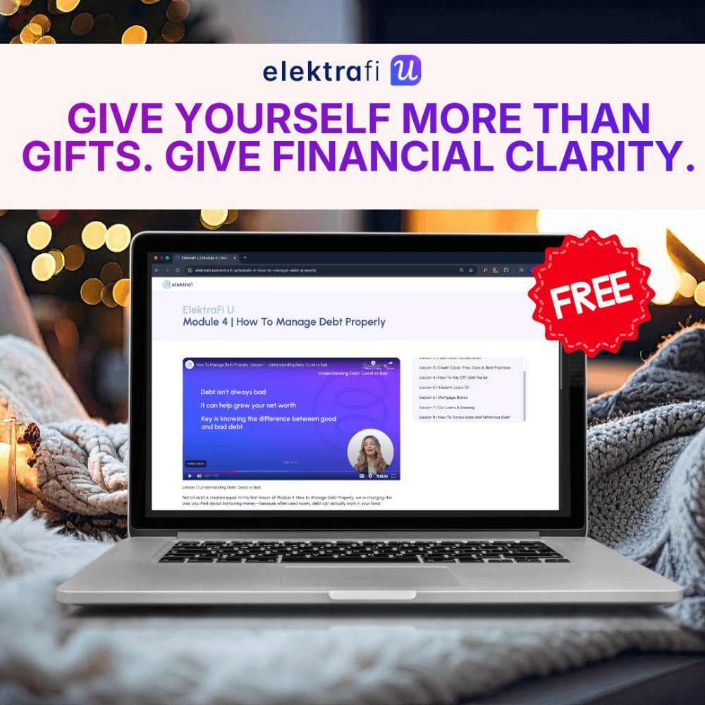 The best gift isn’t more stuff. It’s knowing how to manage money with confidence. 🎁💡
Elektrafi U offers 𝗳𝗿𝗲𝗲, 𝘀𝗲𝗹𝗳-𝗽𝗮𝗰𝗲𝗱 𝗳𝗶𝗻𝗮𝗻𝗰𝗶𝗮𝗹 𝗹𝗲𝗮𝗿𝗻𝗶𝗻𝗴—no jargon, no pressure.

Sign up now for FREE this holiday season!
👉 dub.sh/RdWr3qj