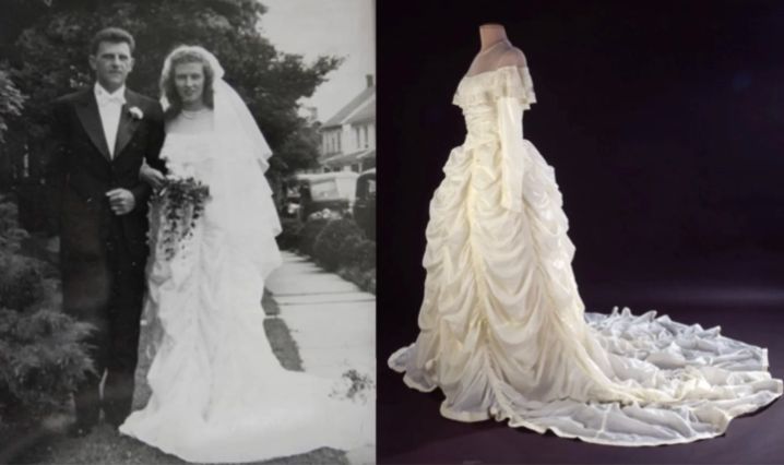 This bride handmade her wedding dress from the parachute that saved the groom's life in WWII