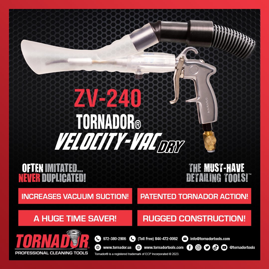 tornadortools's tweet image. The ZV-240 Tornador® Velocity-Vac Dry takes your vacuuming to a whole new level! #tornador #detailing #detailingcars #autodetailing #mobiledetailing #vehicledetailing #carwash #satisfying #clean #dirty #interior #exterior