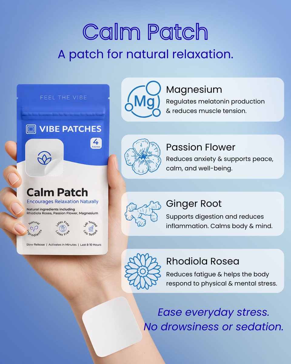 VibePatches's tweet image. Calm, without compromise.
A wearable way to support relaxation and balance throughout your day.

Peel. Stick. Breathe.

✨ BUY 2 GET 2 is live! Feel the vibe! ✨
#CalmPatch #VibePatches #WearableWellness #DailyCalm #CleanWellness #VitaminPatch