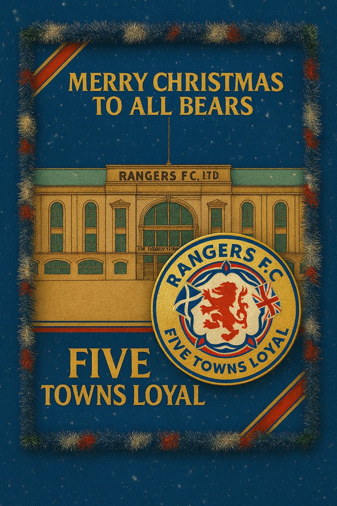 fivetownsloyal's tweet photo. Merry Christmas to all Bears 🎄
From the Five Towns to Ibrox 
Family, friendship &amp; loyalty at the heart of it all.
🔴⚪️🔵
#FiveTownsLoyal #RangersFamily https://t.co/3oLWILhWeM