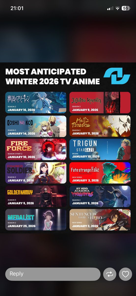 I am definitely anticipating Jujustu Kaisen, Trigun stargaze and mostly Fire force, how about you guys?
Which are you most anticipating??