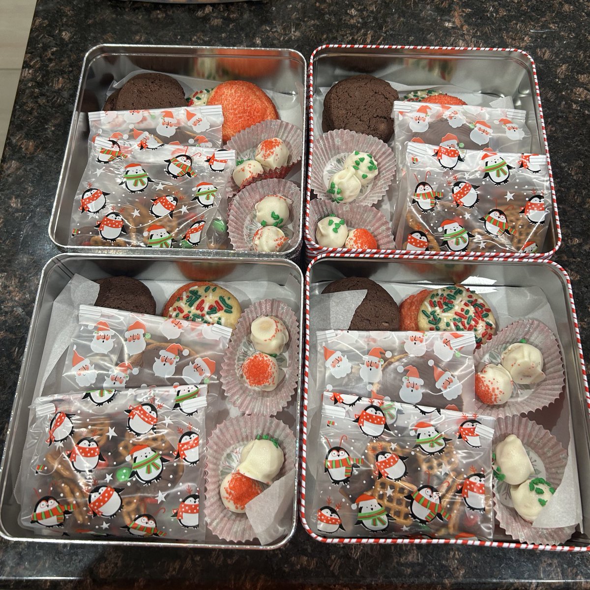 bigoledumb's tweet image. Cookies:: double chocolate, peppermint bark &amp;amp; classic sugar 
Little Debbie tree cake balls
Pretzels w/m&amp;amp;ms and kisses 
A bitch has been busy🥲