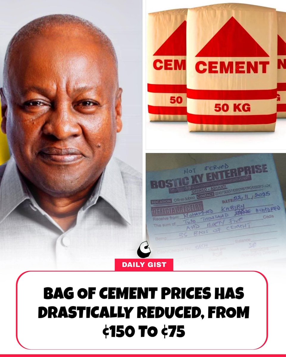 RosemondObeng_'s tweet photo. While the economic mismanagers had us crying over sky-high cement prices, prices have dropped to 75GHC in December, 2025 🙌. Undoubtedly NDC are better managers of the Economy 💪, hoping for better days ahead for more reductions!

 #SaynotoEconomicmismanagers #MerryChristmasinadvance #CementPricesgetsbetter