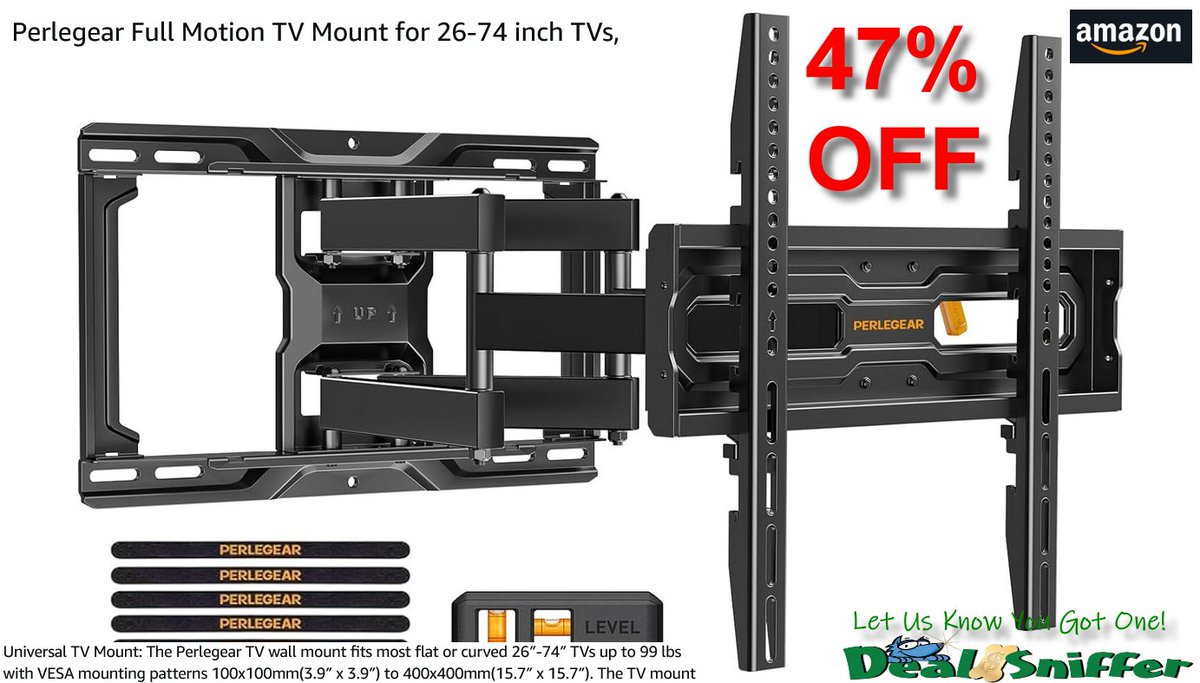 dealsniffer's tweet image. 👀 47% OFF Perlegear Full Motion TV Mount for 26-74 inch TVs 📺
w/ code "MRKMC6NA" 💵
amzn.to/499aKoa 🔗
#wallmount #tvmounting #bigscreen #SmartTV #mediaroom #amazon