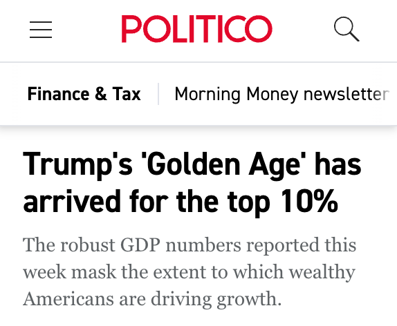 RBReich's tweet image. What we have now is a two-tiered society with a wealthy few at the top and the vast majority of Americans struggling to make ends meet. 

It’s corrosive to our economy and democracy.