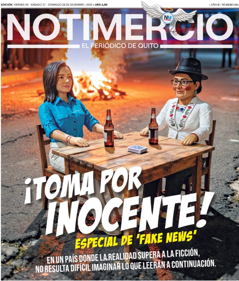 ¡Desde este viernes 26 de diciembre circula la tradicional edición especial de Inocentes de Notimercio, el único periódico de Quito!
Puro humor político con la sazón de la tradicional sal quiteña.
¡Colecciónalo!
¡No te quedes sin tu ejemplar!