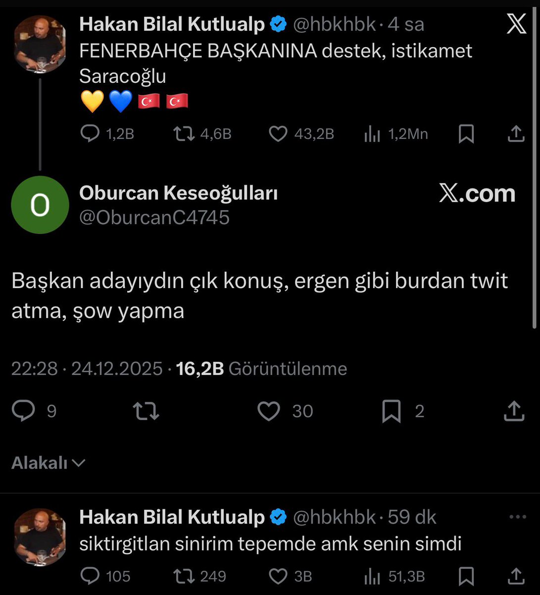 Fenerbahçe Başkan Adayı Hakan Bilal Kutlualp’in, kendisine tweet atan şahsa nazik cevabı.