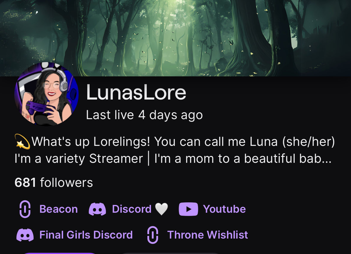 19 followers away from my goal!! Very proud of myself considering I took a break to have a baby 😂💀

Twitch.tv/lunaslore