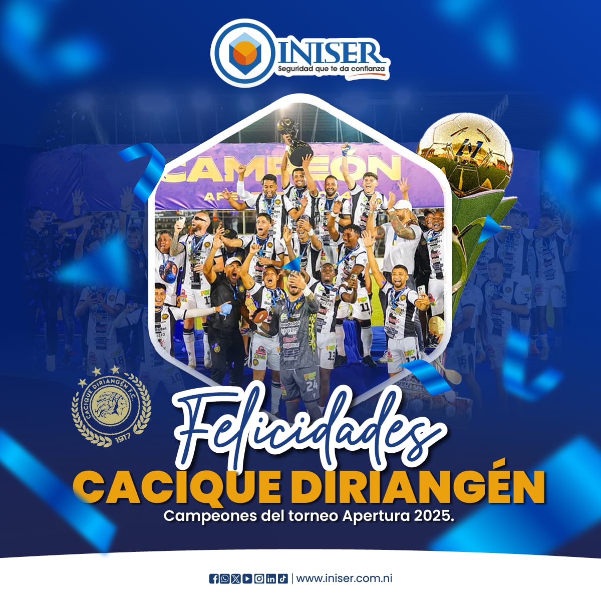 ¡𝑳𝒂 𝒈𝒍𝒐𝒓𝒊𝒂 𝒆𝒔 𝒅𝒆 𝒍𝒐𝒔 𝒒𝒖𝒆 𝒏𝒖𝒏𝒄𝒂 𝒔𝒆 𝒓𝒊𝒏𝒅𝒆𝒏! ¡𝑭𝒆𝒍𝒊𝒄𝒊𝒅𝒂𝒅𝒆𝒔, 𝑪𝒂𝒄𝒊𝒒𝒖𝒆𝒔!🏆⚽ 

Sigamos cosechando éxitos con la confianza de los grandes.
  <a href="/diriangenfc/">Diriangen Fc</a> 

 #caciquediriangén #iniser #seguridadquedaconfianza #campeonato