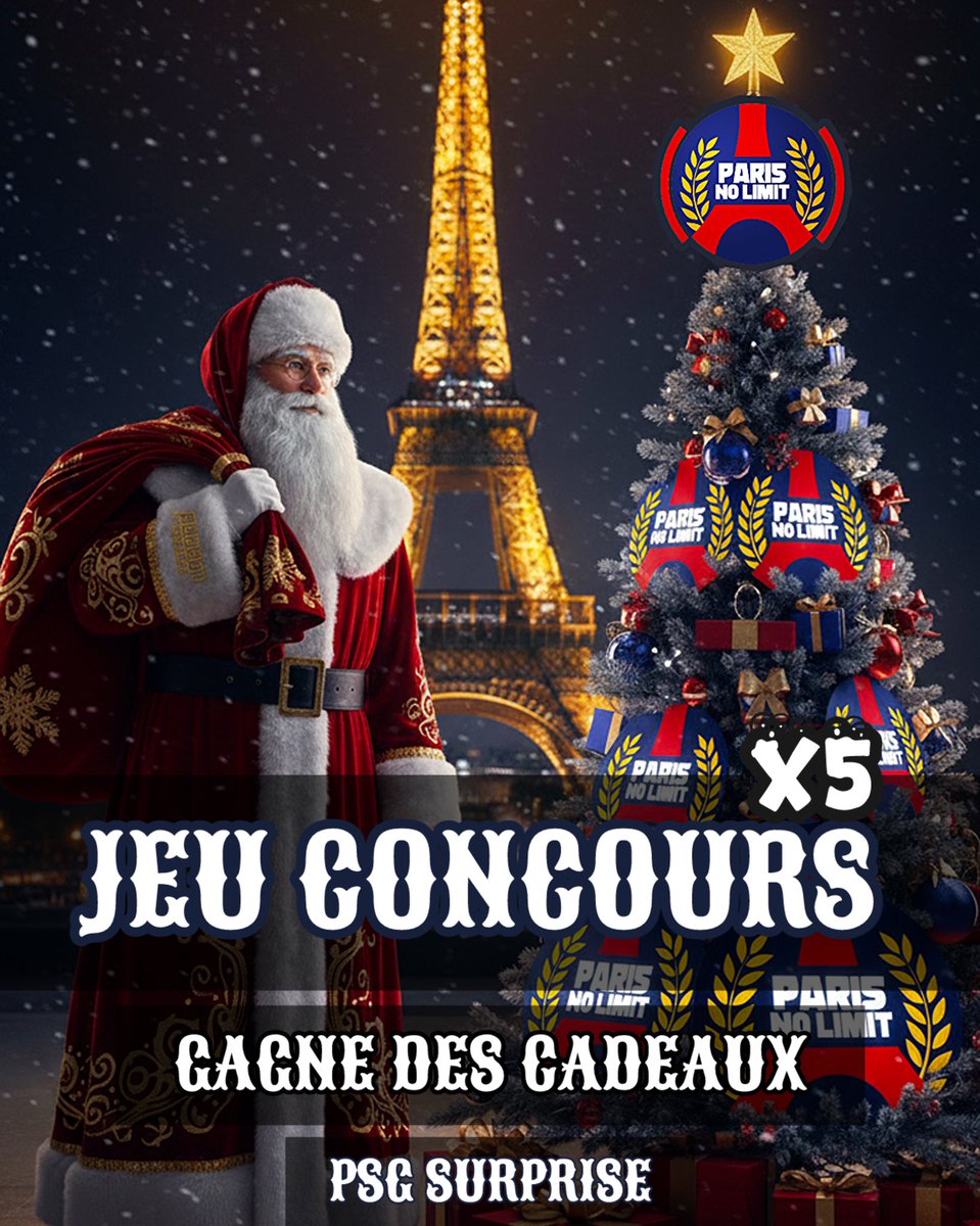 Xparisnolimit's tweet image. ❤️💙🚨 GIVEAWAY : 5 abonnés gagneront des cadeaux PSG surprise ! 🎁

1️⃣ Like &amp;amp; RT 
2️⃣ Follow @Xparisnolimit et notre compte Instagram ParisNoLimit

📅 Annonce du vainqueur le lundi 29 décembre à 16h00

Bonne chance ! 🙏🏽