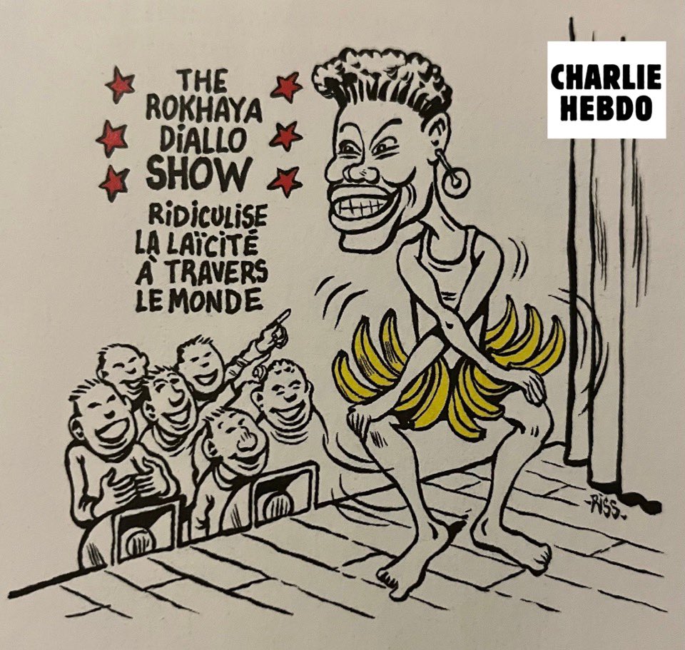 IL Y A TOUT JUSTE UN SIÈCLE 

En 1925 pour « La Revue Nègre » du théâtre des Champs-Élysées à Paris,
Christian Dior habillait #Josephinebaker d’une ceinture de bananes !

En 2025, <a href="/Charlie_Hebdo_/">Charlie Hebdo</a> reprend les codes de l’idéologie coloniale et raciste pour insulter <a href="/RokhayaDiallo/">Rokhaya Diallo</a>