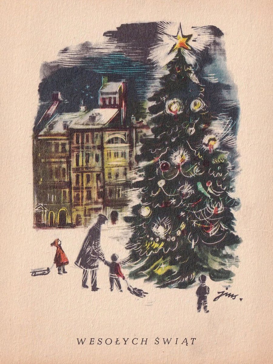 polmastersofart's tweet photo. Jan Marcin Szancer - Wesołych Świąt (ilustracja do kartki świątecznej), 1960. #PolishMastersofArt https://t.co/6gYPxNp8tQ