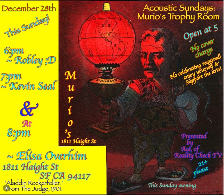 scarlet_richie's tweet photo. From @AceRealityCheck - #AcousticSundays SUN DEC 28 at MURIO'S 1811 Haight St #sanfrancisco #ElisaOvrahim of @AgnessTwin #KevinSeal of #SealParty &amp; #RobleyRichardEvans! #FreeShow! 5PM 21+ w/ID #Acoustic #AcousticMusic #AcousticGuitar #LiveMusic #HappyHolidays #SupportLocal https://t.co/PklQomv2yo