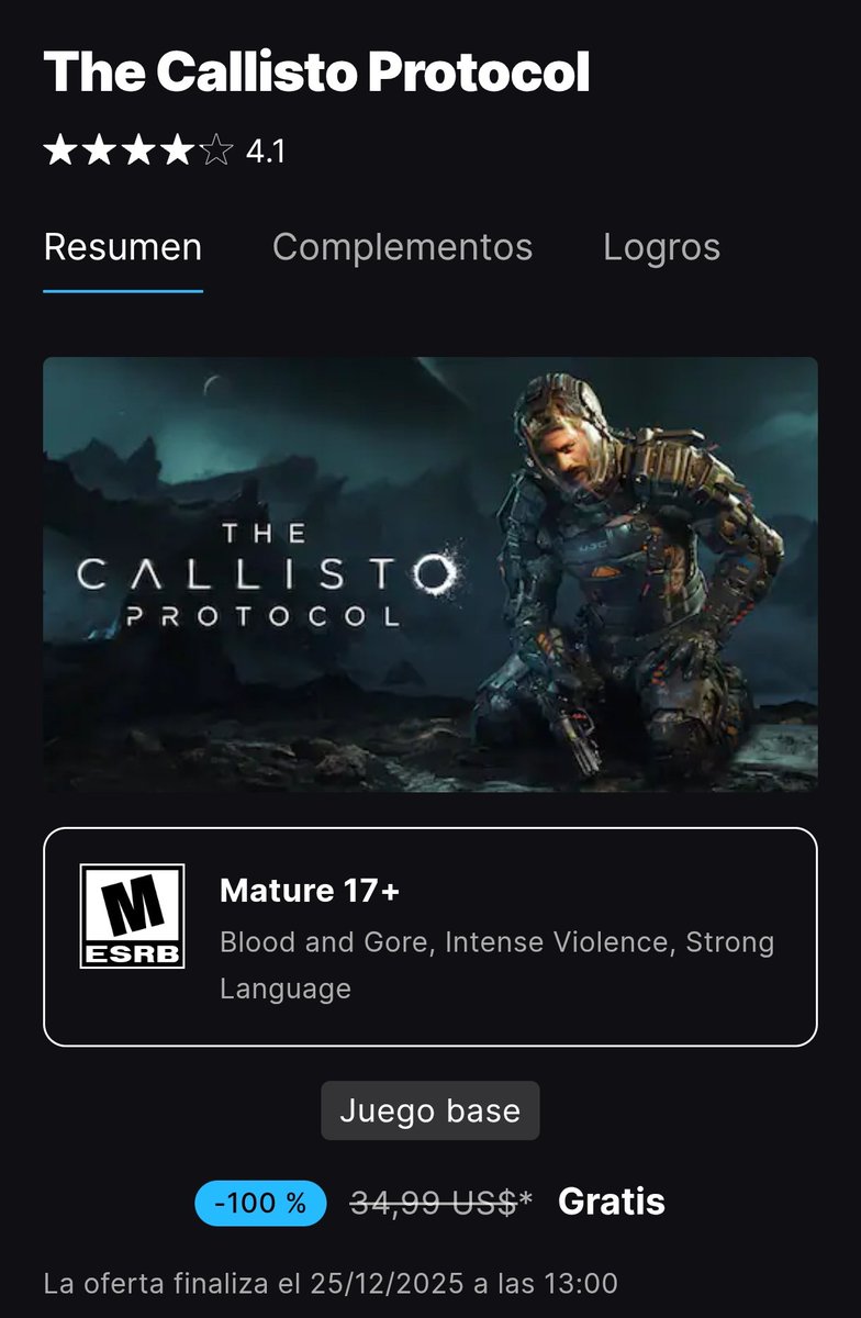 AhorrandoAndoAr's tweet photo. JUEGO DE PC GRATIS 🙌 

The Callisto Protocol en Epic Games 

https://t.co/DqXcqrLK1i https://t.co/91hVVjJ7Qr