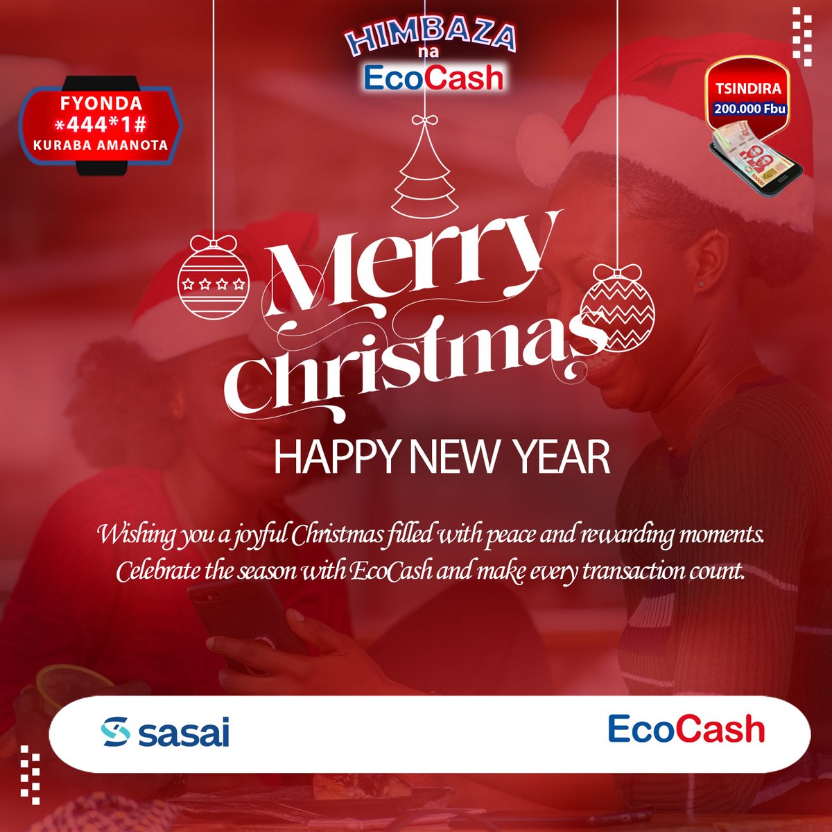 🎄✨ Joyeux Noël et Bonne Année avec EcoCash ! 

Merci pour votre confiance. 

Chaque opération compte et vous rapproche de belles récompenses. 

Suivez nos pages pour les nouveautés. Besoin d’aide ?

Appelez le 444. 🎉💳✨

#EcoCash
#Christmas