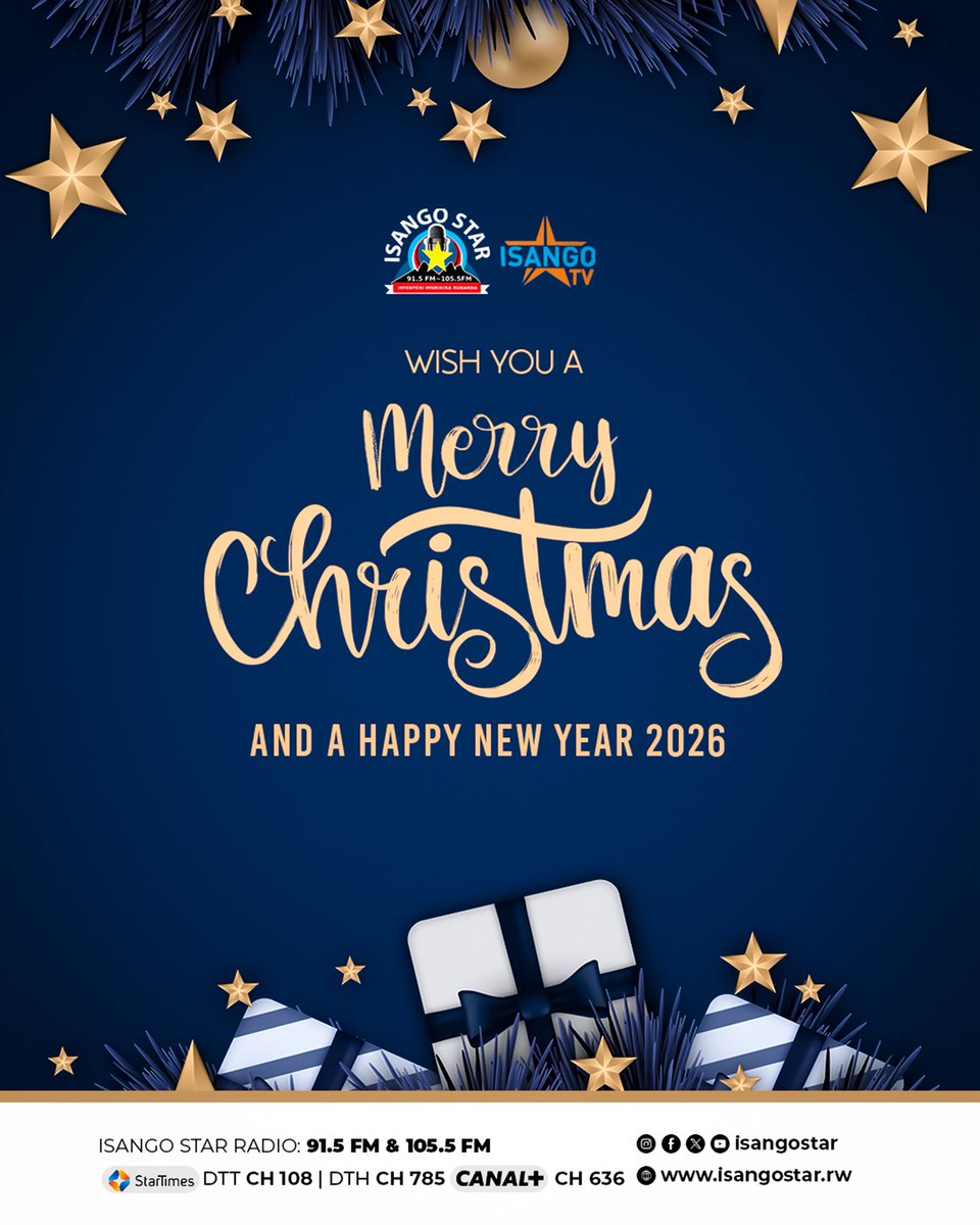 isangostar's tweet photo. 🎄 Bakunzi Beza, Turabashimira uko twabanye muri uyu mwaka wa 2025.

Tubifurije #Noheli Nziza n’Umwaka mushya muhire wa #2026.

kuri Ibi bihe by’iminsi mikuru, tubafitiye Discount/Igabanyirizwa rya 30% kuri Ibi biciro byo kwamamaza.

#Isangostar #Inyenyeriimurikirarubanda https://t.co/FOFhuWmPN3