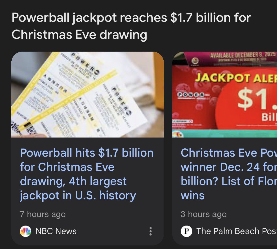 AndyFromAustin's tweet image. Ho ho ho! 🎅🏻🎄Powerball is at $1.7B for tonight folks!!! We ( @CodyPucks @StillWill_86 @realjaycea) have numbers locked in so let’s RIB from the other night! 🧮📈

RT this &amp;amp; if we cash you get $1,000,000! Let’s cash TOGETHER y’all!! 🧮📈

#NoJinx🍀 #Powerball