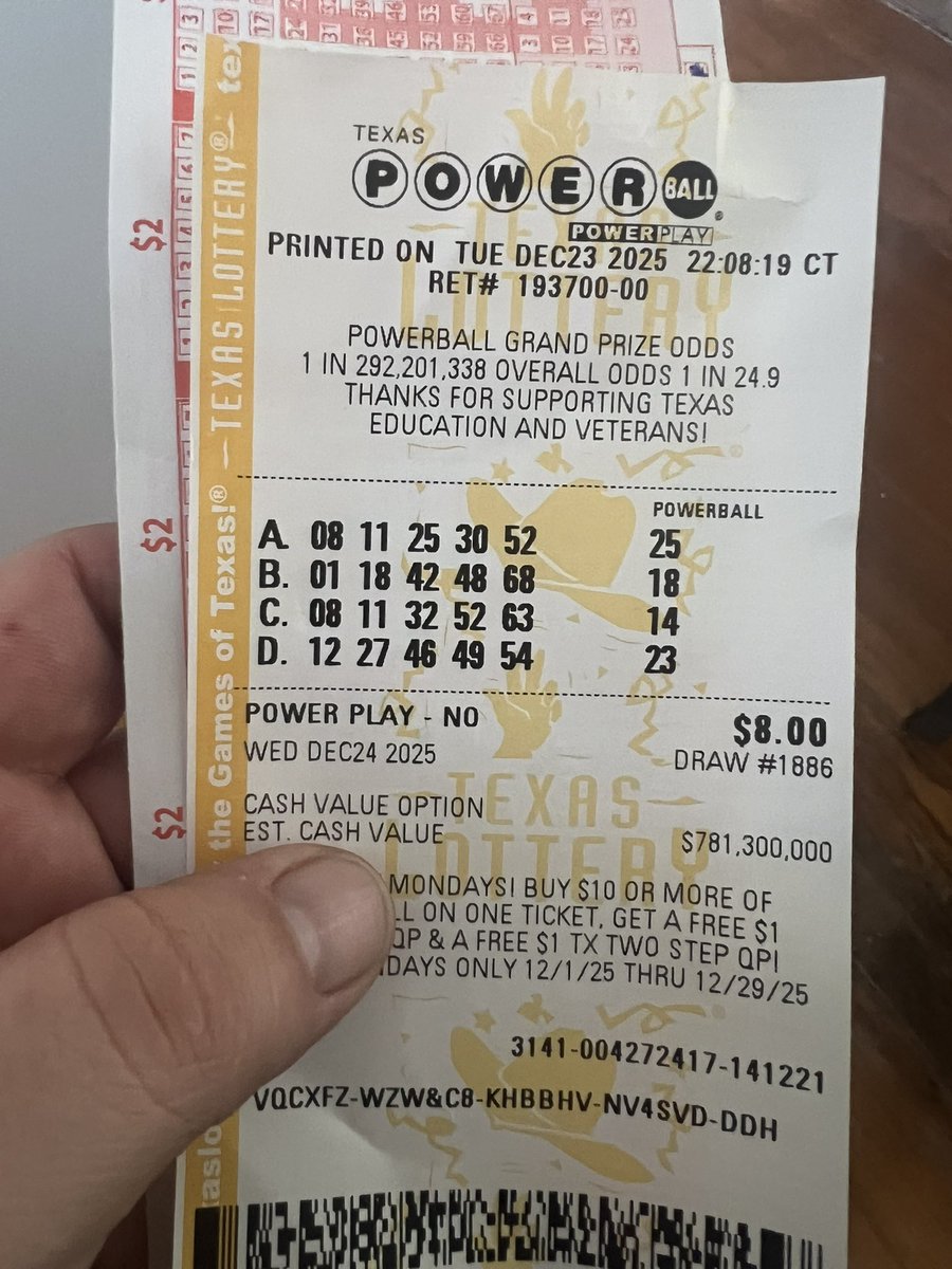 AndyFromAustin's tweet image. Ho ho ho! 🎅🏻🎄Powerball is at $1.7B for tonight folks!!! We ( @CodyPucks @StillWill_86 @realjaycea) have numbers locked in so let’s RIB from the other night! 🧮📈

RT this &amp;amp; if we cash you get $1,000,000! Let’s cash TOGETHER y’all!! 🧮📈

#NoJinx🍀 #Powerball
