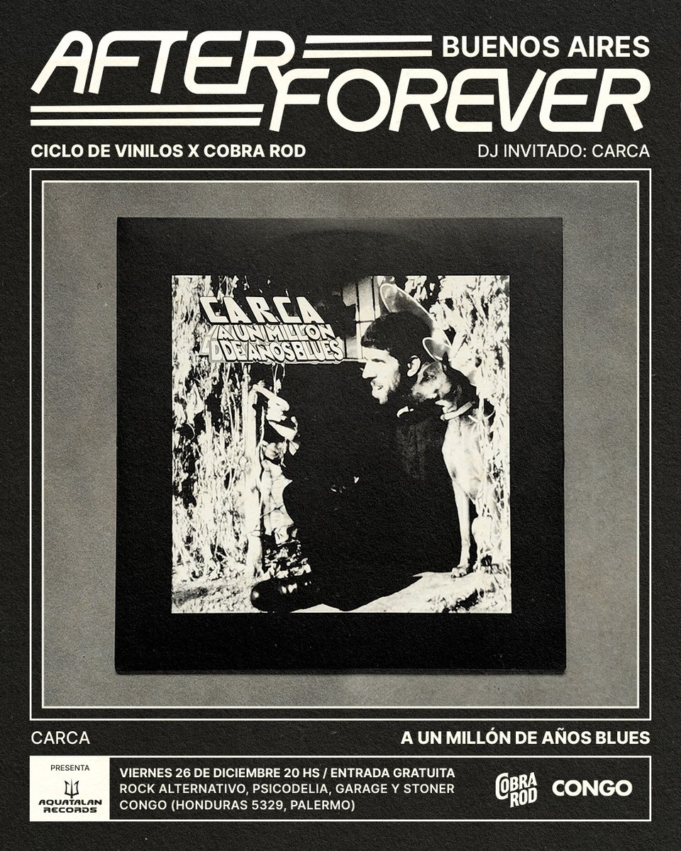 🖤 AFTER FOREVER BUENOS AIRES 🖤
Viernes 26/12 desde las 20 hs última edición del año de mi ciclo de vinilos en <a href="/congobsas/">Congo Buenos Aires</a>, vamos a escuchar entero el segundo álbum de Carca quién estará en persona pinchando una selección especial de discos, un lujo, ingreso libre y gratuito 🕸️