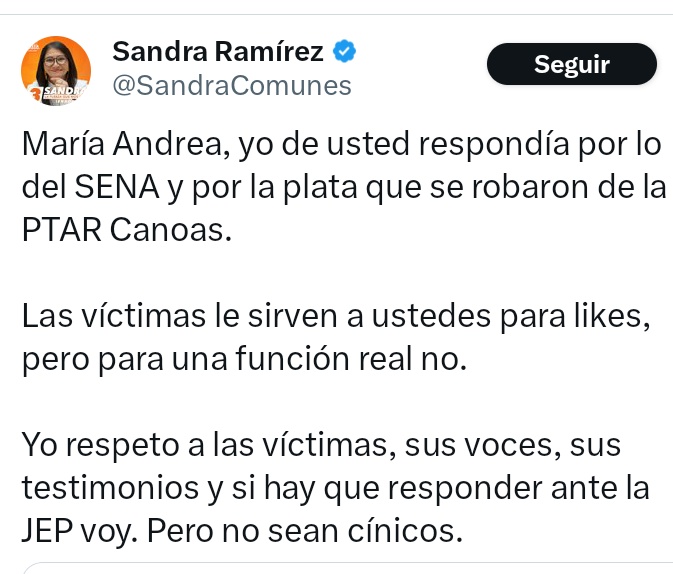 Llevamos meses solicitando formalmente que esta abusadora sea llamada a responder y vinculada al Macro Caso 07, porque es una de mis victimarias.Sin embargo,la <a href="/JEP_Colombia/">Jurisdicción Especial para la Paz</a> guarda silencio,dilata y omite, mientras quienes cometieron graves crímenes siguen protegidos por la corte