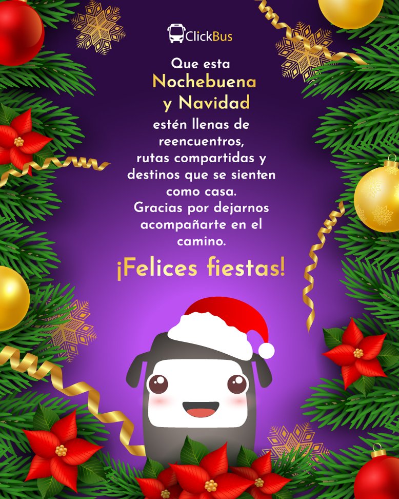 Click_Bus's tweet image. Que estas fiestas estén llenas de reencuentros y viajes que valen la pena. 🎄🚍

Gracias por viajar con ClickBus.

✨ ¡Felices fiestas!