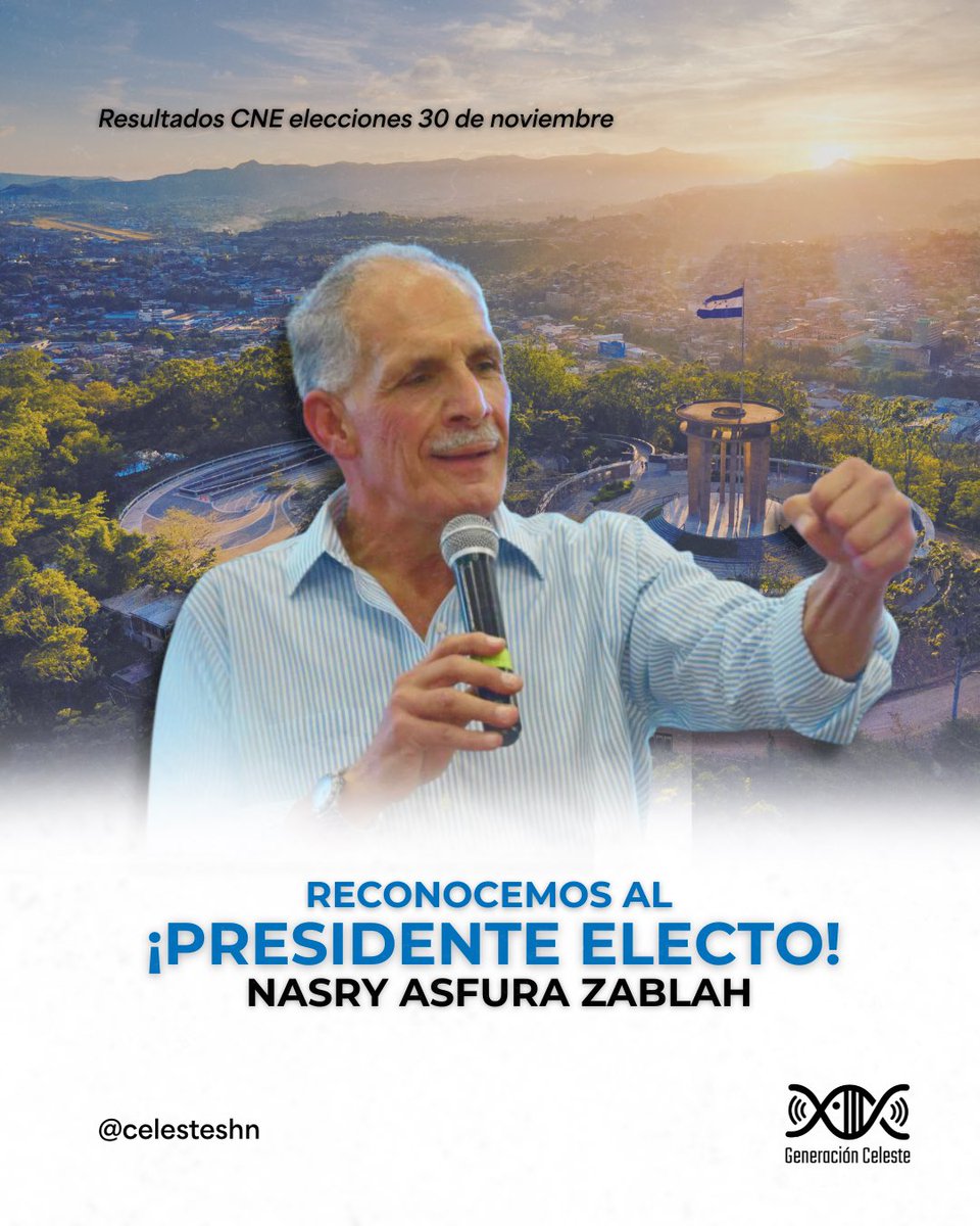 Felicitamos al Presidente Electo, Nasry Asfura. Celebramos que se ha concluido el proceso con resultado claros y nos sumamos, como patriotas, a construir una mejor Honduras!