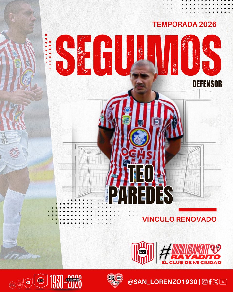 san_lorenzo1930's tweet photo. Teo, listo. 💪🏻🙌🏻

Uno de nuestros referentes, Teodoro Paredes, continúa en el club tras la gran temporada realizada en este ascenso a Primera División..

¡Qué sea con éxitos este 2026, Teo! ! ✍️📜

#OrgullosamenteRayadito #ElClubDeMiCiudad https://t.co/KE3TAYhdSa