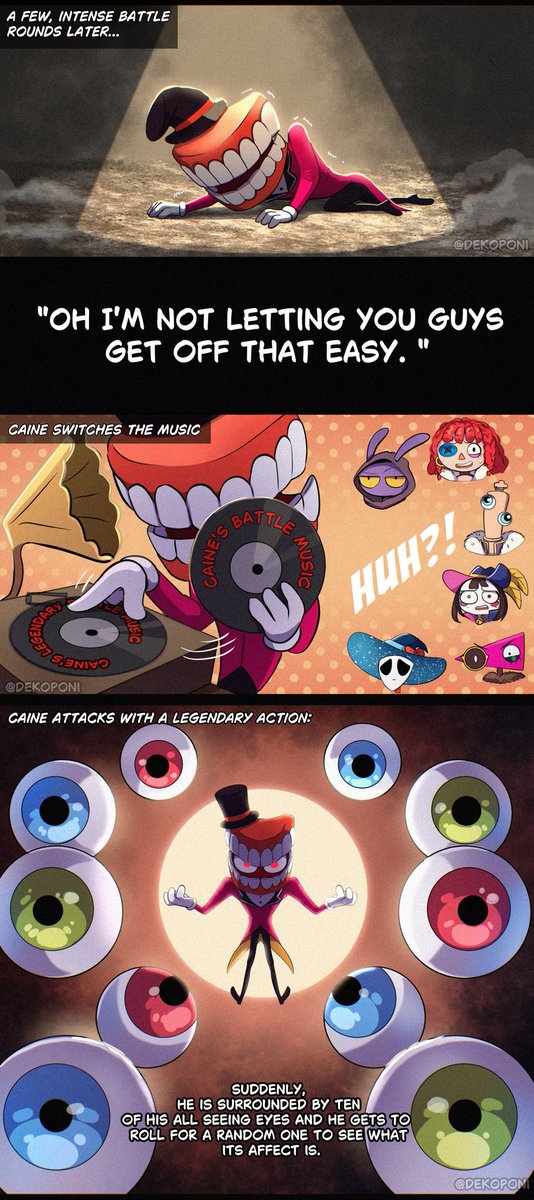 Dekoponi's tweet image. DnD Stream Moments: Final Boss
Part 2 / 3  
Be aware of his all seeing eyes! 
#tadcf #TheAmazingDigitalCircus #cainetadc