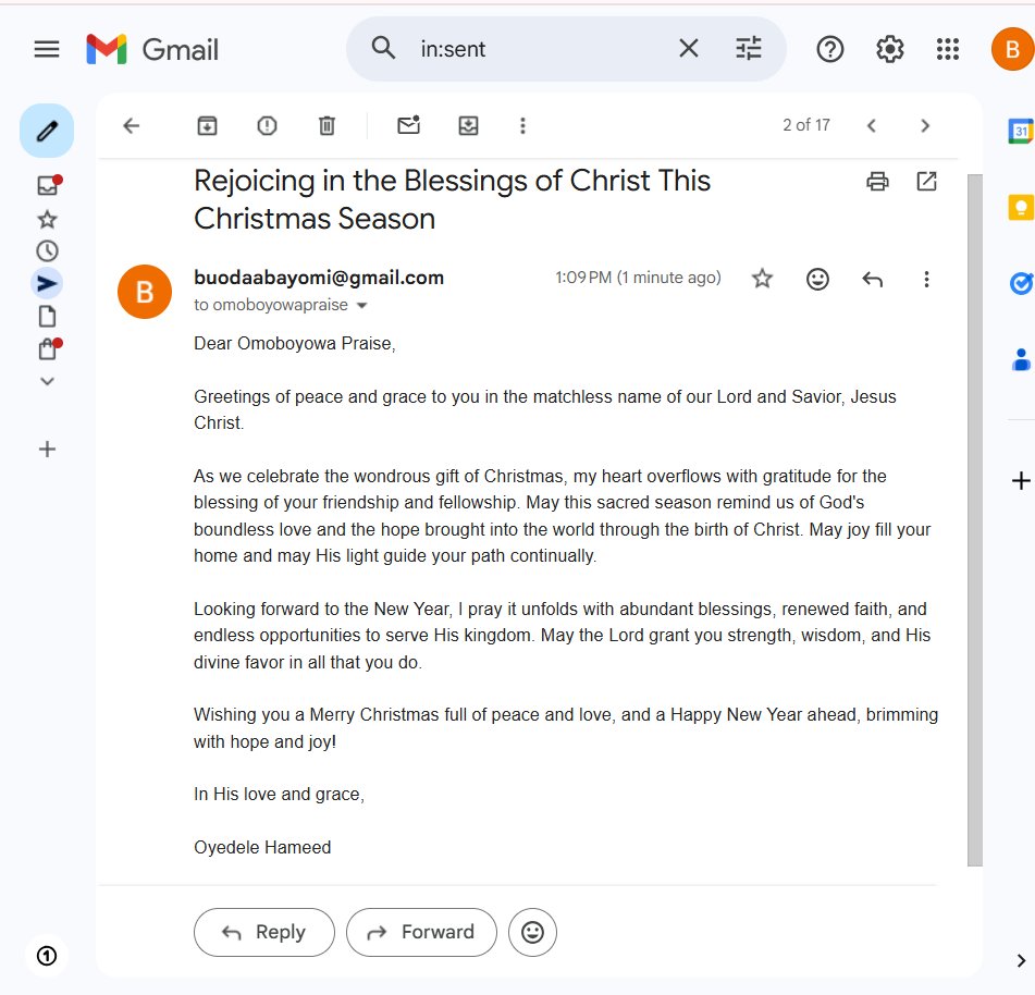 Abayomi_001's tweet photo. Built a simple AI agent on n8n to send personalized Christmas &amp; New Year messages to my Christian friends.
A small project, but a reminder that tech can still be warm, thoughtful, and meaningful.   
#AI #Automation #n8n #WorkflowAutomation #AIEngineering  #LearningByBuilding https://t.co/iCxxAjCnB2