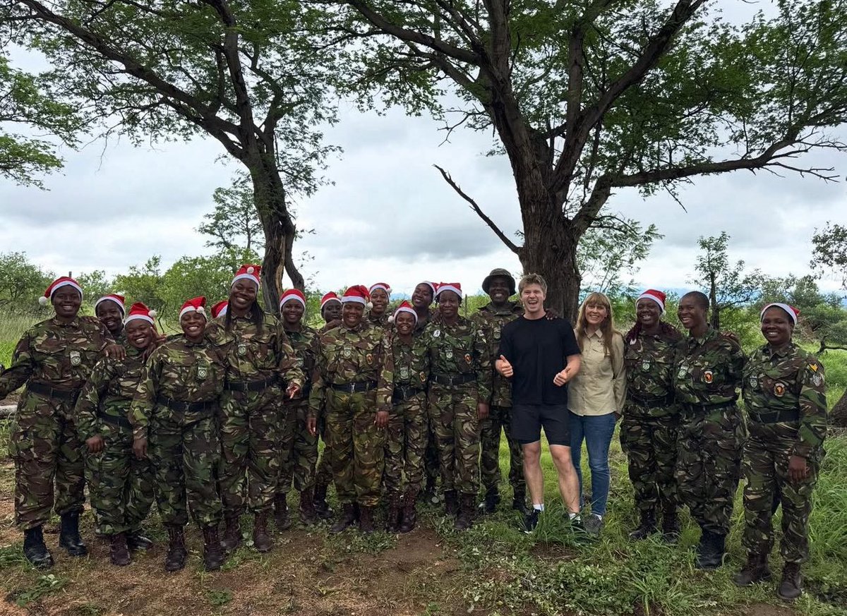 RobertIrwin's tweet photo. Spending Christmas with The Black Mambas here in South Africa. We have supported this amazing all-female anti-poaching unit for many years through our charity, @wildwarriors 🦏
They work tirelessly to safeguard rhinos and all the incredible wildlife in this area from poaching, even during the holiday season. In awe of their life-saving work in the field, and their impact as role models in the community. Have a safe and happy Christmas wherever you are in the world!