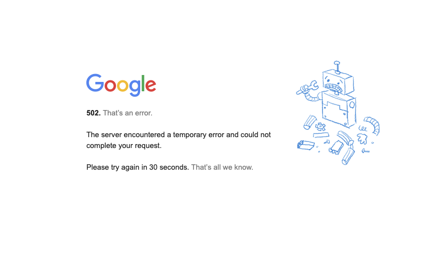 bigjocker's tweet photo. I don't remember the last time google gave me this error ... OMG https://t.co/bOMCymlAnS
